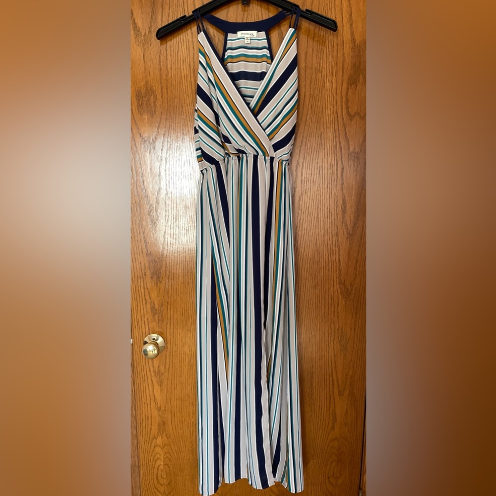 NWOT Women's Monteau Striped Surplice Maxi Dress Medium Flowy Casual‎ Date